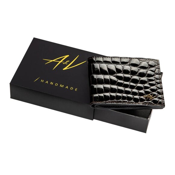 Unisex Exotic Leather Wallet – Alligator Skin Shiny Black - Picture 4 of 4